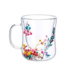 Casa si Gradina - Bucatarie si vesela - Cani si pahare - Cani si cesti - Cana cu insertie de flori uscate multicolore, floarea miresei, pereti dubli, sticla borosilicata, 200 ml, Aurora Bloom - Infinity.ro