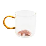 Casa si Gradina - Bucatarie si vesela - Cani si pahare - Cani si cesti - Cana cu model 3D inimioara portocalie, pereti dubli, sticla borosilicata si insertie de sclipici, 300 ml, Aurora Glow - Infinity.ro