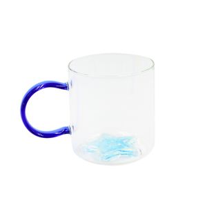 Cana cu model 3D steluta albastra, pereti dubli, sticla borosilicata si insertie de sclipici, 300 ml, Aurora Glow