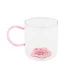 Casa si Gradina - Bucatarie si vesela - Cani si pahare - Cani si cesti - Cana cu model 3D floare roz, pereti dubli, sticla borosilicata si insertie de sclipici, 300 ml, Aurora Glow - Infinity.ro