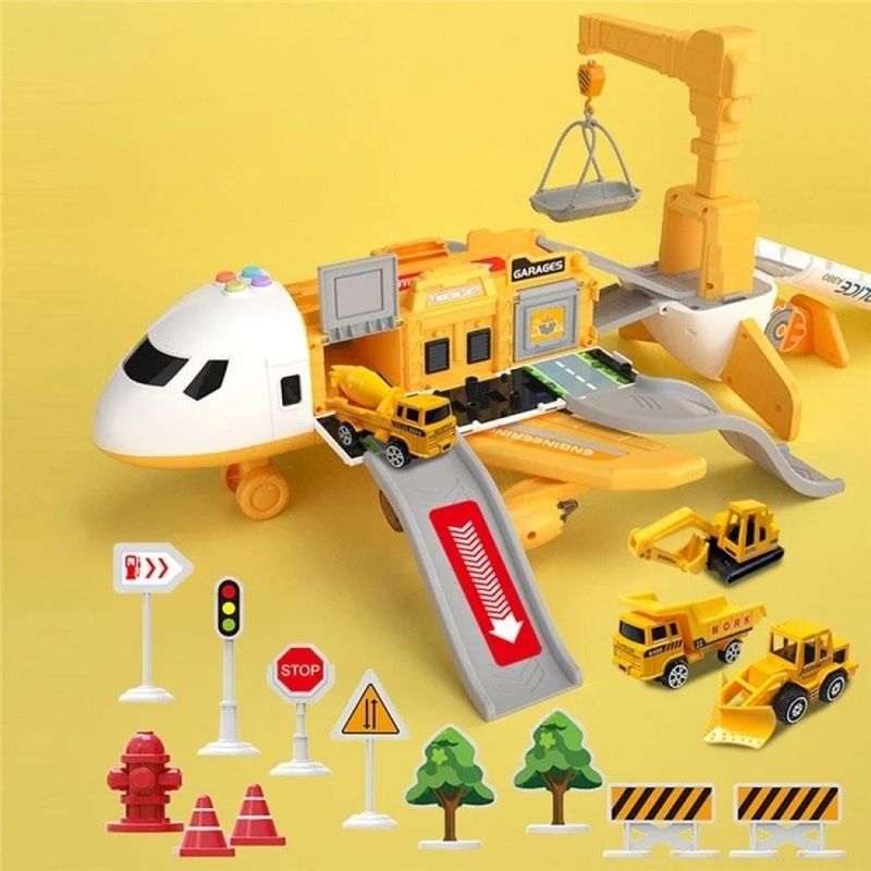 Jucarii, Copii si Bebe - Jucarii si jocuri - Vehicule si jucarii cu telecomanda - Elicoptere, avioane si nave de jucarie - Avion Cargo Pentru Copii Simulator Transport Cu Sunete Si Lumini Galben - Infinity.ro