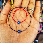 Fashion, accesorii si bijuterii - Barbati - Bijuterii barbati - Bratari barbati - Set 2 Bratari Tata si bebe cu ochi de deochi plat, reglabile din snur rosu, negru de matase - Infinity.ro