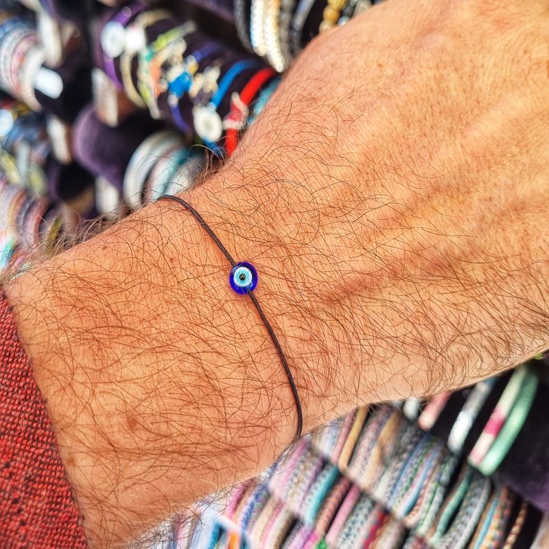 Fashion, accesorii si bijuterii - Barbati - Bijuterii barbati - Bratari barbati - Set 2 Bratari Tata si bebe cu ochi de deochi plat, reglabile din snur rosu, negru de matase - Infinity.ro