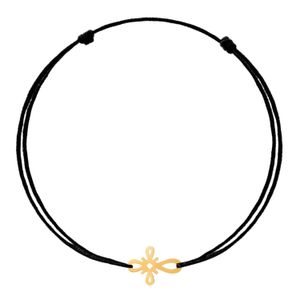 Bratara Aur 14k cu charm cruciulita, reglabila si snur de matase negru, de adult unisex Wild Bracelets