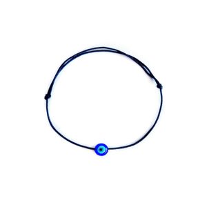 Bratara cu ochi de deochi plat, adult, Wild bracelets, reglabila din snur negru de matase