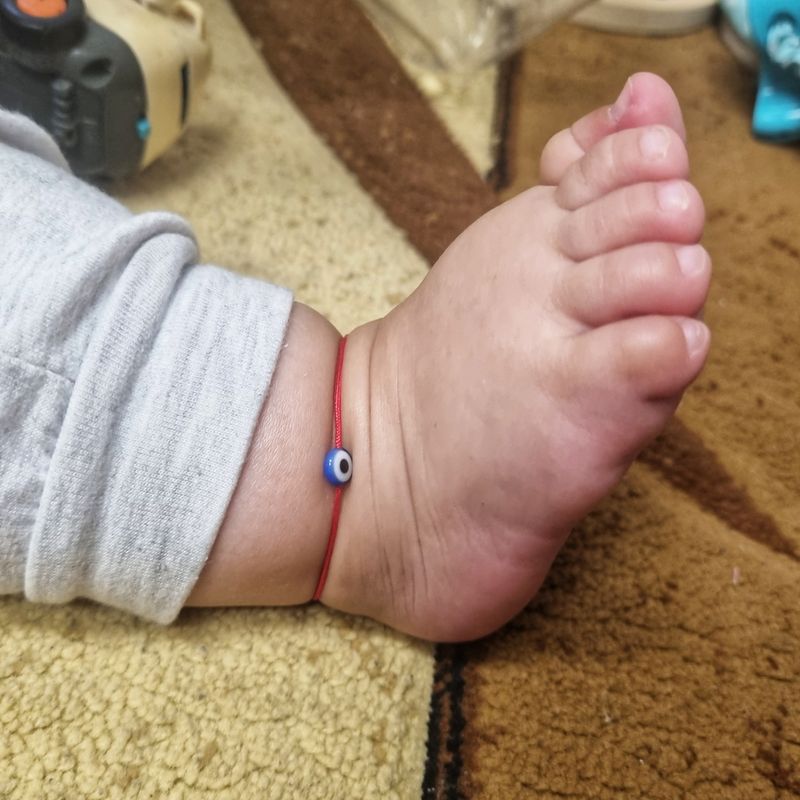 Fashion, accesorii si bijuterii - Copii - Accesorii copii - Bijuterii si ceasuri copii - Bratara Bebe reglabila din matase, cu ochi de deochi plat, albastru - Infinity.ro