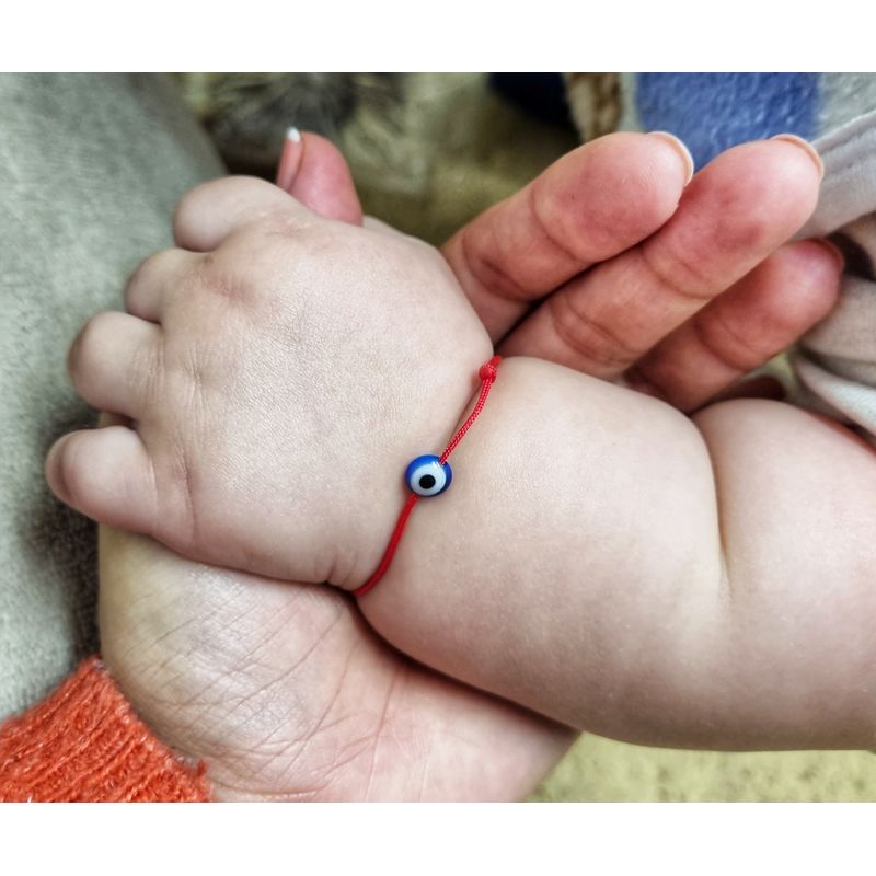 Fashion, accesorii si bijuterii - Copii - Accesorii copii - Bijuterii si ceasuri copii - Bratara Bebe reglabila din matase, cu ochi de deochi plat, albastru - Infinity.ro