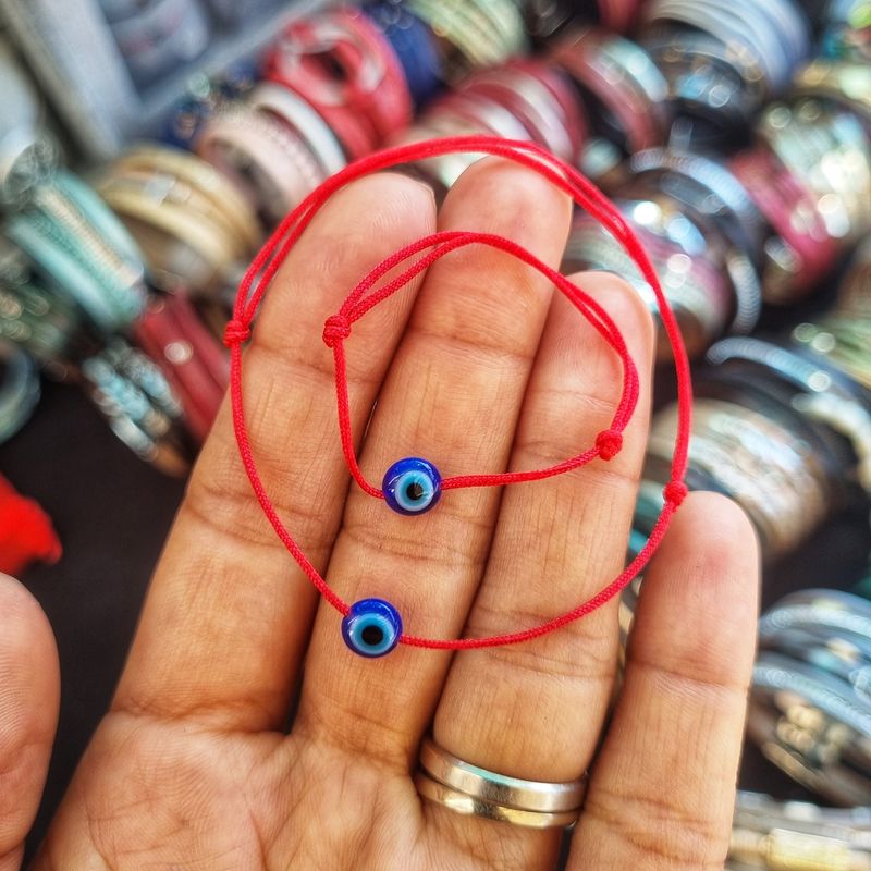 Fashion, accesorii si bijuterii - Copii - Accesorii copii - Bijuterii si ceasuri copii - Bratara Bebe reglabila din matase, cu ochi de deochi plat, albastru - Infinity.ro