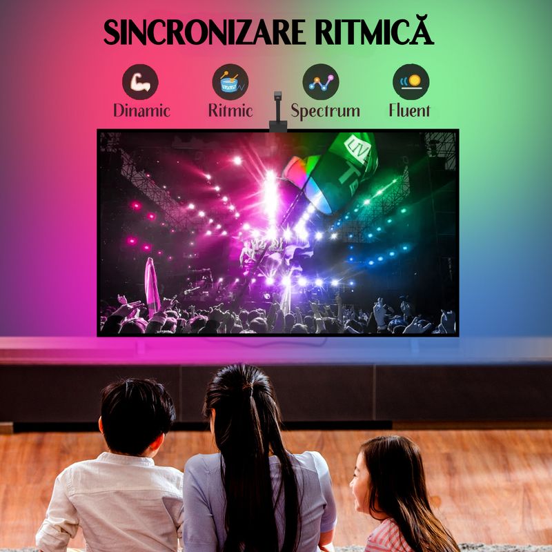 Casa si Gradina - Corpuri si surse de iluminat - Benzi LED - Banda LED RGBIC inteligenta cu Sincronizare, Camera HD cu Senzor de culoare Control prin Aplicatie TV 55-65 inch - Infinity.ro