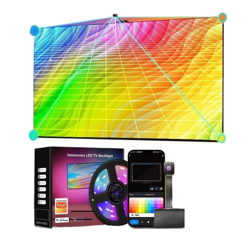 Casa si Gradina - Corpuri si surse de iluminat - Benzi LED - Banda LED RGBIC inteligenta cu Sincronizare, Camera HD cu Senzor de culoare Control prin Aplicatie TV 55-65 inch - Infinity.ro