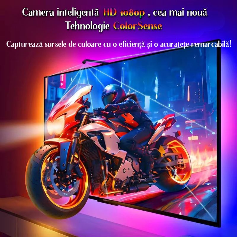 Casa si Gradina - Corpuri si surse de iluminat - Benzi LED - Banda LED RGBIC inteligenta cu Sincronizare, Camera HD cu Senzor de culoare Control prin Aplicatie TV 55-65 inch - Infinity.ro