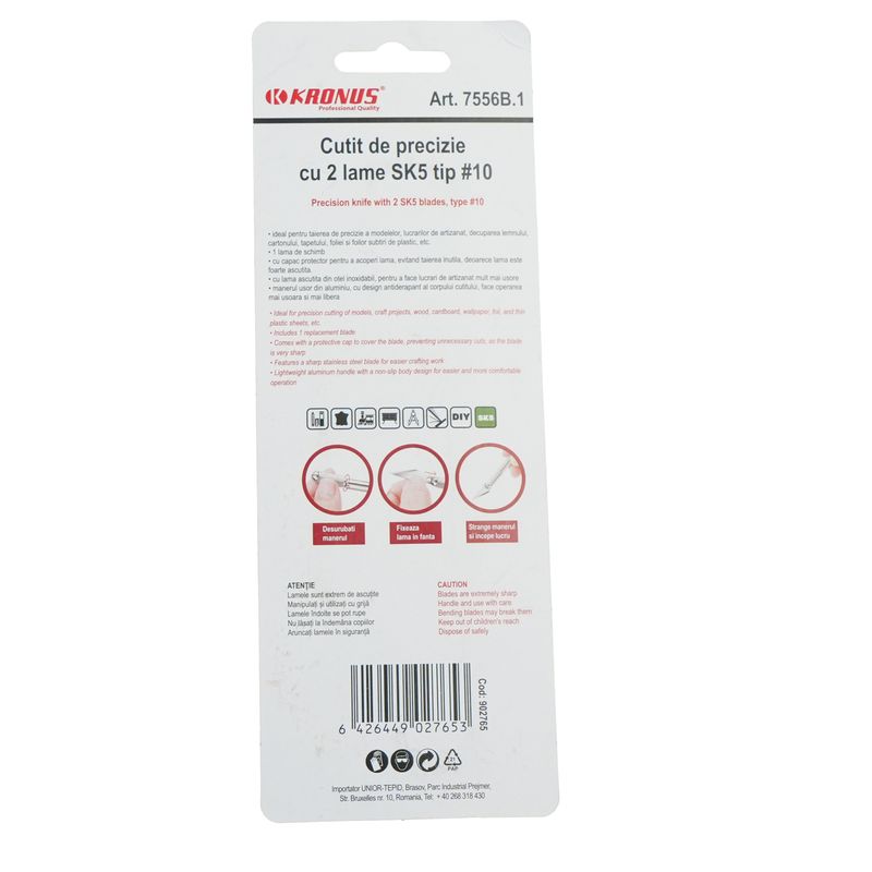 Carti si Birotica - Birotica - Accesorii de birou - Foarfece si cuttere - 7556B.1 Cutit de precizie cu 2 lame SK5 cod 902765 - Infinity.ro