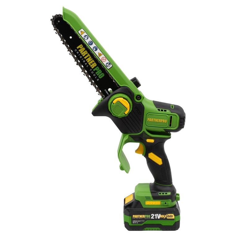 Casa si Gradina - Gradinarit si plante - Utilaje gradina - Fierastraie cu lant - Mini Fierastrau cu Lant si Acumulator PPBS-84 PARTNERPRO, Brushless, 21V / 4Ah, Indicator sarcina - Infinity.ro