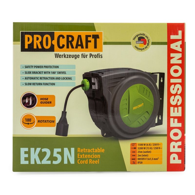 Casa si Gradina - Electrice - Accesorii electrice - Prelungitoare, triple, fise - Cablu prelungitor cu tambur automat 25 metri PROCRAFT EK25N - Infinity.ro