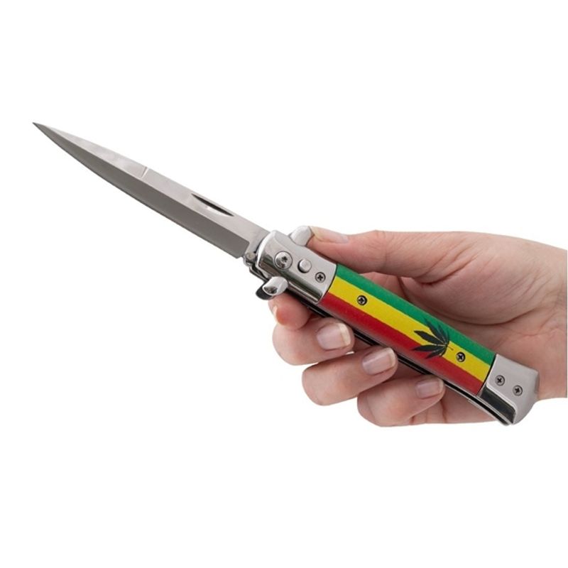 Sport si Outdoor - Camping - Cutite, bricege si accesorii - Cutite si bricege - Set doua cutite pliabile cu arc sicilian, DEPOX®, deschidere automata, 22 cm, multicolor - Infinity.ro