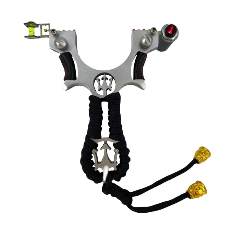 Sport si Outdoor - Camping - Accesorii camping si drumetii - Prastie de precizie multifunctionala cu laser, DEPOX®, metal cu vizor optic, 2 elastice de rezerva, 11 cm, negru - Infinity.ro