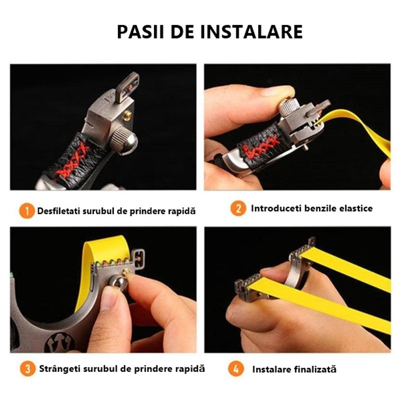 Sport si Outdoor - Camping - Accesorii camping si drumetii - Prastie de precizie multifunctionala cu laser, DEPOX®, metal cu vizor optic, 2 elastice de rezerva, 11 cm, negru - Infinity.ro