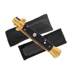 Sport si Outdoor - Camping - Cutite, bricege si accesorii - Cutite si bricege - Set trei bricege cu arc, DEPOX®, design italian clasic, husa inclusa, 22 cm, auriu/multicolor - Infinity.ro