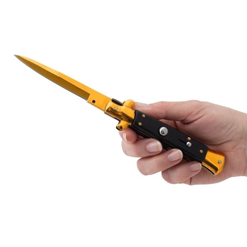 Sport si Outdoor - Camping - Cutite, bricege si accesorii - Cutite si bricege - Set trei bricege cu arc, DEPOX®, design italian clasic, husa inclusa, 22 cm, auriu/multicolor - Infinity.ro