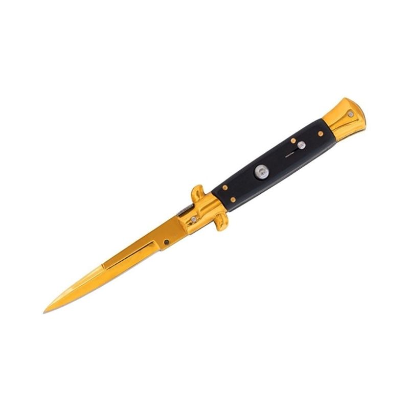 Sport si Outdoor - Camping - Cutite, bricege si accesorii - Cutite si bricege - Set trei bricege cu arc, DEPOX®, design italian clasic, husa inclusa, 22 cm, auriu/multicolor - Infinity.ro