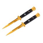 Sport si Outdoor - Camping - Cutite, bricege si accesorii - Cutite si bricege - Set doua bricege cu arc, DEPOX®, design italian clasic, husa inclusa, 22 cm, auriu - Infinity.ro