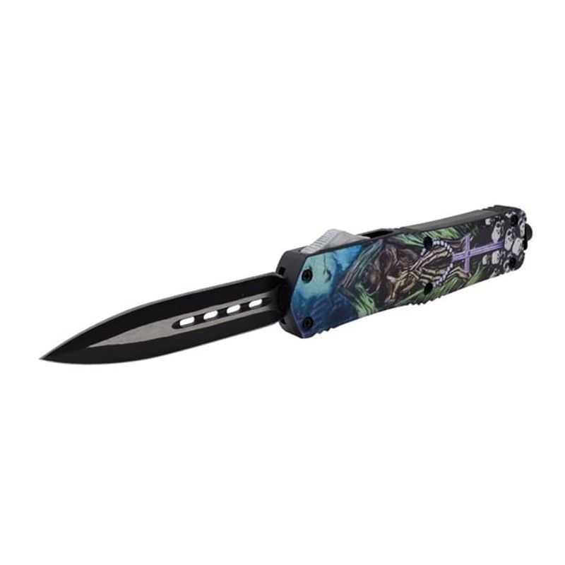Sport si Outdoor - Camping - Cutite, bricege si accesorii - Cutite si bricege - Cutit automat cu arc, DEPOX®,  lama dubla tip pumnal, husa cordura, 23 cm - Infinity.ro