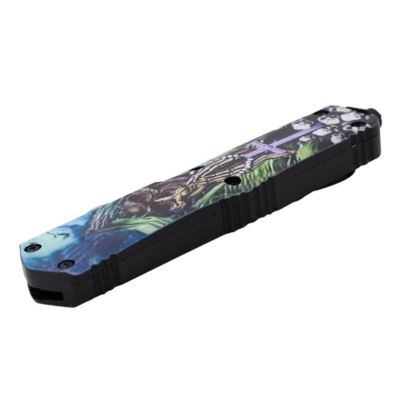 Sport si Outdoor - Camping - Cutite, bricege si accesorii - Cutite si bricege - Cutit automat cu arc, DEPOX®,  lama dubla tip pumnal, husa cordura, 23 cm - Infinity.ro
