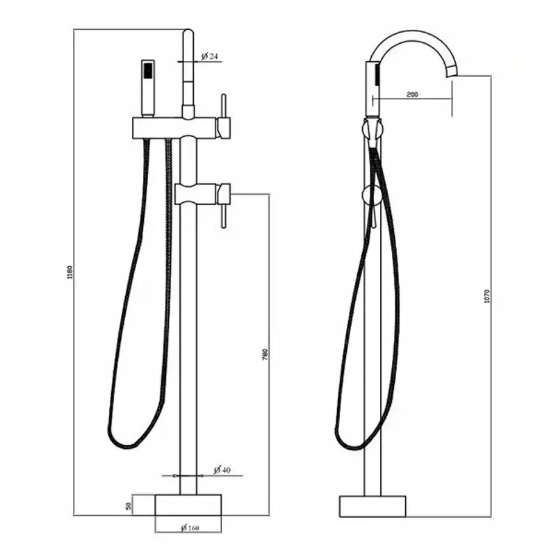 Casa si Gradina - Sanitare - Lavoar baie si accesorii - Baterii sanitare - Baterie cada montaj pe pardoseala Besco Illusion Negru mat - Infinity.ro