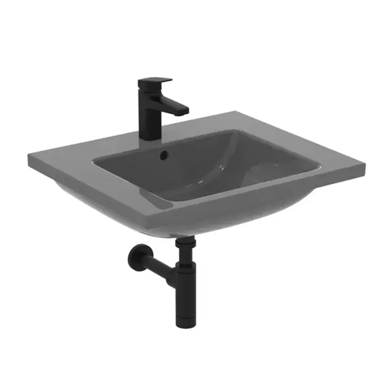 Casa si Gradina - Sanitare - Lavoar baie si accesorii - Lavoare si piedestale - Lavoar suspendat Ideal Standard i.life B gri lucios 61 cm cu orificiu baterie si preaplin - Infinity.ro