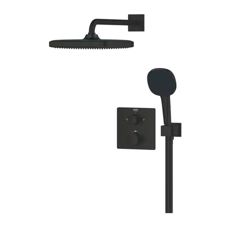 Casa si Gradina - Sanitare - Cazi si cabine de dus - Coloane si seturi de dus - Sistem de dus incastrat Grohe Precision cu palarie patrata Vitalio Comfort 250 negru mat - Infinity.ro