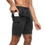 Sport si Outdoor - Echipament Sportiv - Imbracaminte sport - Pantaloni scurti sport - Pantaloni scurti, cu colanti pe interior, negru, L - Infinity.ro