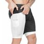 Sport si Outdoor - Echipament Sportiv - Imbracaminte sport - Pantaloni scurti sport - Pantaloni scurti, cu colanti pe interior, negru/alb, XL - Infinity.ro