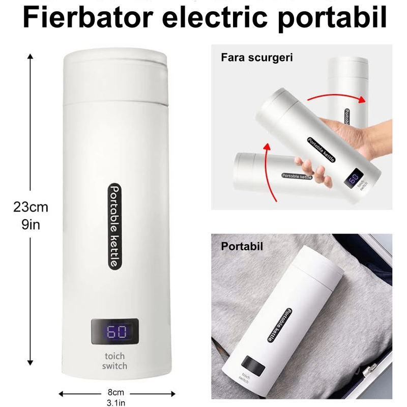 Electronice si Electrocasnice - Electrocasnice bucatarie - Preparare bauturi - Fierbatoare de apa - Fierbator Electric Portabil, Tip Termos, 450 ml, 4 Temperaturi Presetate, Interior Otel Inoxidabil, Alb - Infinity.ro
