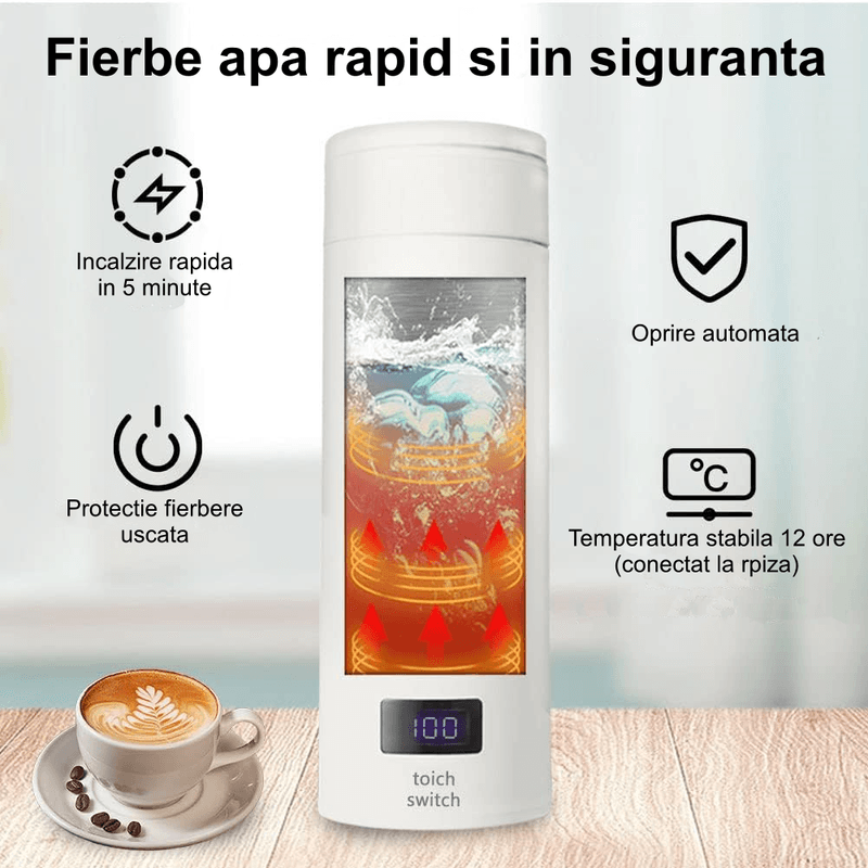 Electronice si Electrocasnice - Electrocasnice bucatarie - Preparare bauturi - Fierbatoare de apa - Fierbator Electric Portabil, Tip Termos, 450 ml, 4 Temperaturi Presetate, Interior Otel Inoxidabil, Alb - Infinity.ro