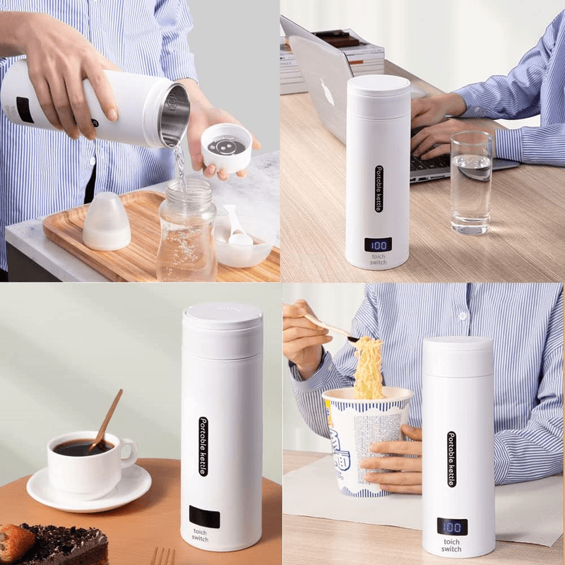 Electronice si Electrocasnice - Electrocasnice bucatarie - Preparare bauturi - Fierbatoare de apa - Fierbator Electric Portabil, Tip Termos, 450 ml, 4 Temperaturi Presetate, Interior Otel Inoxidabil, Alb - Infinity.ro