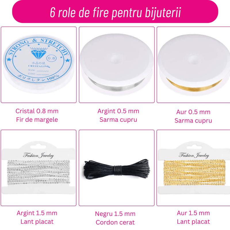 Jucarii, Copii si Bebe - Jucarii si jocuri - Jucarii & jocuri educative - Seturi de artizanat - Kit Complet Confectionare Bijuterii, Inele, Bratari, Cercei, Lupa Inclusa, 3 Clesti, 1800+ Piese - Infinity.ro