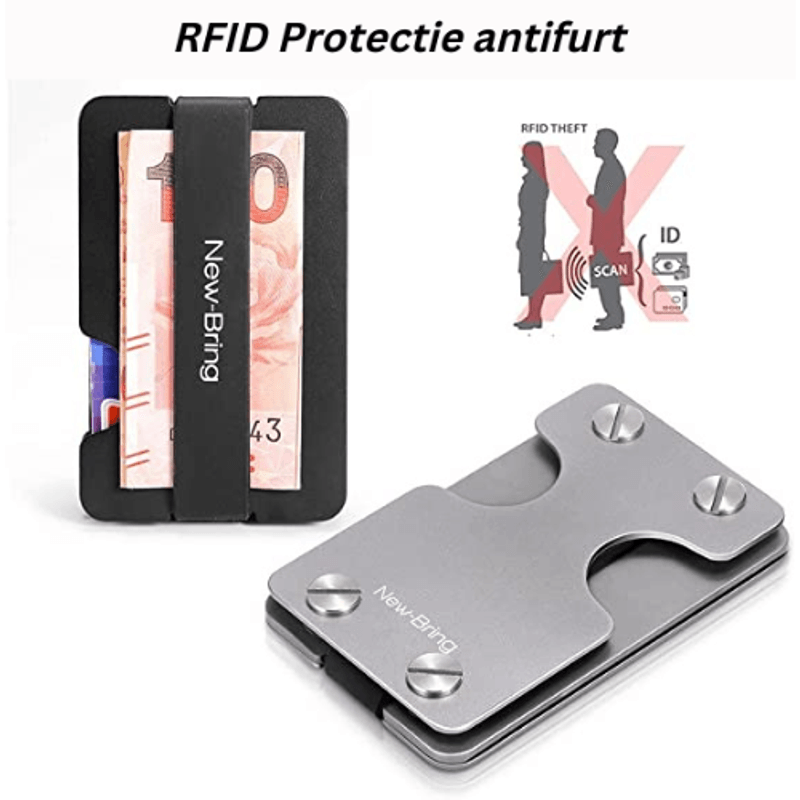 Fashion, accesorii si bijuterii - Barbati - Accesorii barbati - Portofele barbati - Portofel metalic minimalist pentru chei, carduri si bancnote, protectie RFID, negru - Infinity.ro