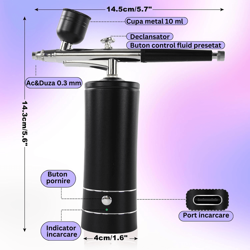 Casa si Gradina - Constructii - Vopsea si tencuieli - Pistoale si sisteme de vopsit si tencuit - Set aerograf cu compresor portabil, Airbrush, pentru manichiura, machiaj, frizerie, decorare, grafiti, tatuaje temporare - Infinity.ro