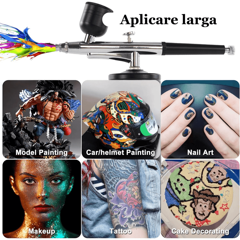 Casa si Gradina - Constructii - Vopsea si tencuieli - Pistoale si sisteme de vopsit si tencuit - Set aerograf cu compresor portabil, Airbrush, pentru manichiura, machiaj, frizerie, decorare, grafiti, tatuaje temporare - Infinity.ro
