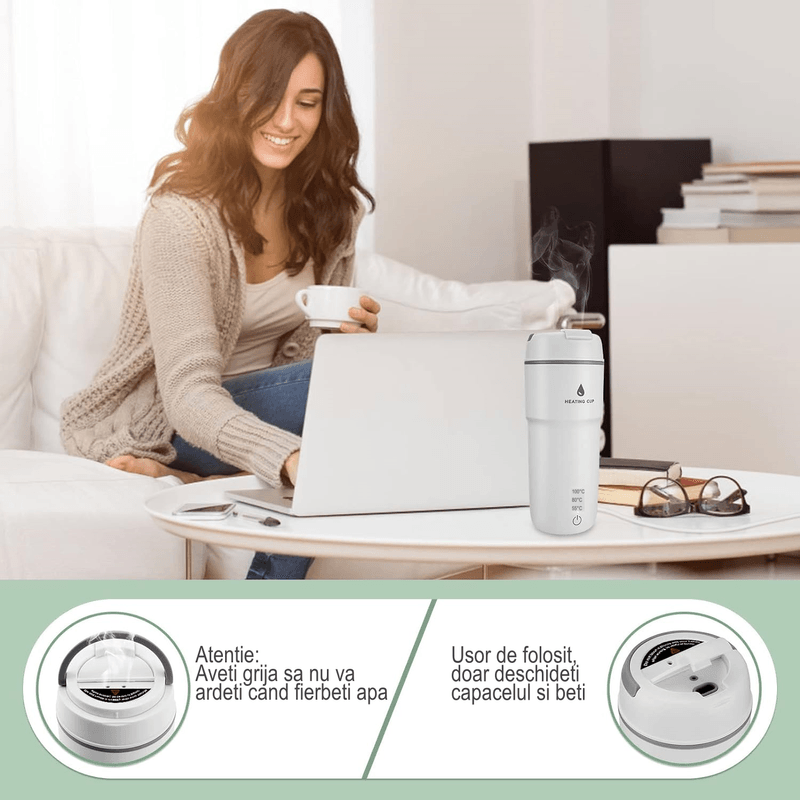 Electronice si Electrocasnice - Electrocasnice bucatarie - Preparare bauturi - Fierbatoare de apa - Fierbator Electric Portabil, Tip Termos, 350 ml, 4 Temperaturi Presetate, Fierbere Rapida in 7 Minute, Afisaj LCD - Infinity.ro
