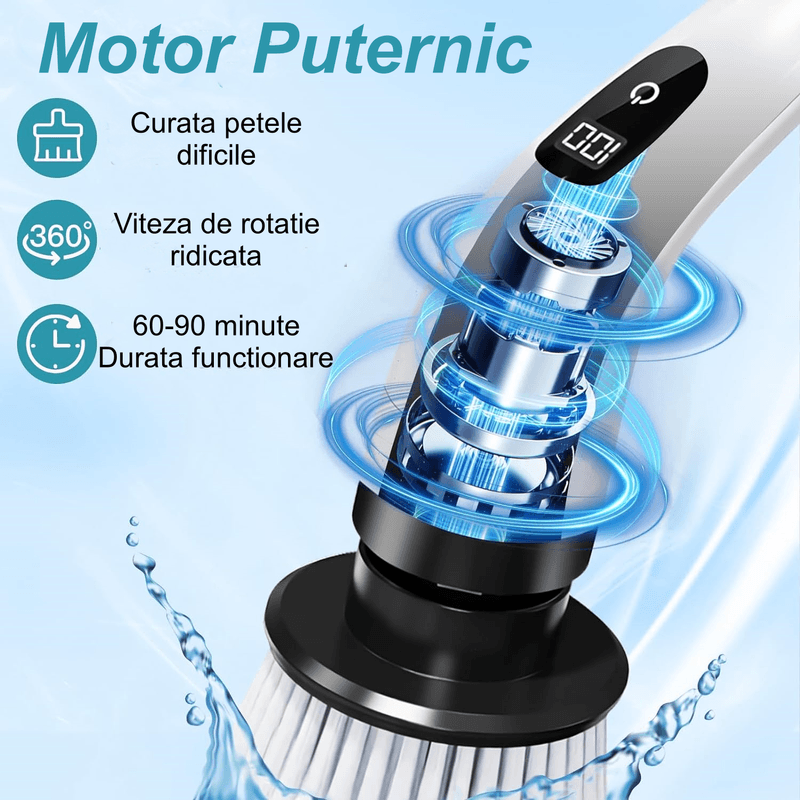 Electronice si Electrocasnice - Ingrijirea locuintei - Mopuri electrice - Perie Electrica pentru Curatare, 8 Capete, Autonomie 90 de Minute, 380 RPM, 2 Viteze, Maner Extensibil de 111 cm, Alb - Infinity.ro