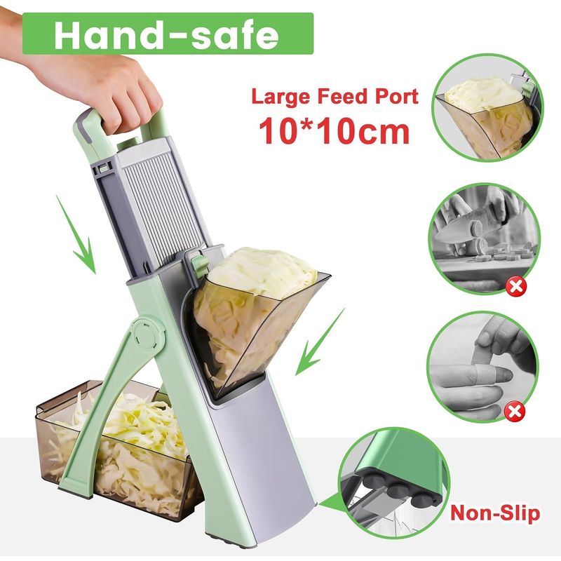 Casa si Gradina - Bucatarie si vesela - Ustensile bucatarie - Feliatoare si taietoare manuale - Feliator de legume, Multifunctional, Pliabil, Manual, 40+ Forme/Dimensiuni, Lame Inox, Verde - Infinity.ro