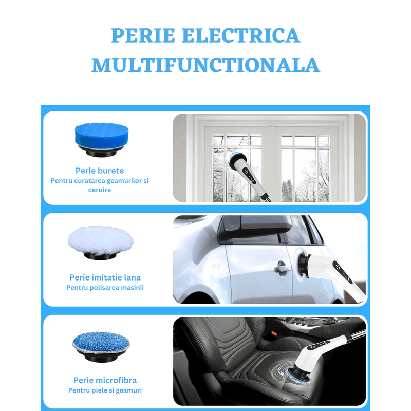 Market - Curatenie si intretinere casa - Produse menaj - Accesorii curatenie - Perie Electrica Rotativa pentru Curatare, 9 Capete, Autonomie 90 Min, 400 RPM, 2 Viteze, Maner Extensibil de 137 cm, Alb - Infinity.ro