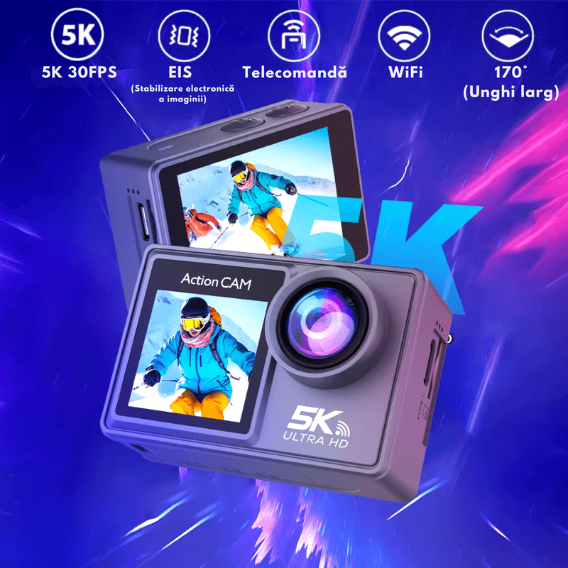 TV, Audio-Video si Foto - Camere de actiune si drone - Camere de actiune - Camera de Actiune Dasbo SmartSONY-Cam 5K Ultra HD, Foto 24 MP, 256 GB, Stabilizare imagine EIS, Microfon, Functie WiFi - Infinity.ro