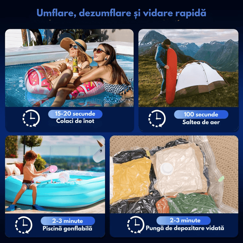 Sport si Outdoor - Ciclism - Accesorii pentru biciclete - Pompe biciclete - Pompa de aer electrica, 3 in 1,umflare/dezumflare/vidare, Baterie incorporata de 1200 mAh, Multifunctionala si Portabila - Infinity.ro