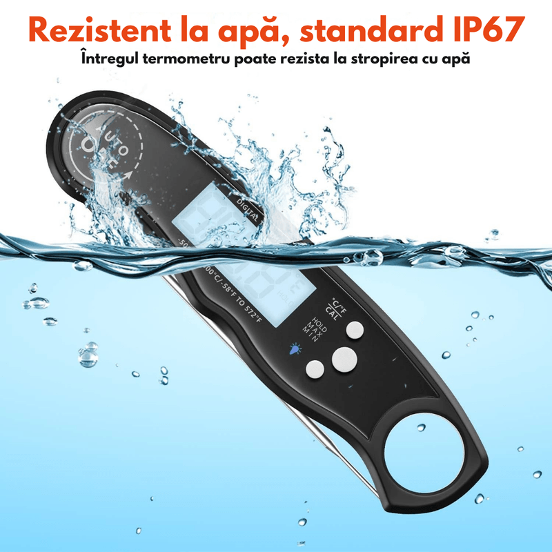 Casa si Gradina - Bucatarie si vesela - Ustensile bucatarie - Termometre bucatarie - Termometru digital pentru alimente, Dasbo®, rezistent la apa IP67, sonda pliabila din inox 11, 4 cm, afisaj LCD mare - Infinity.ro