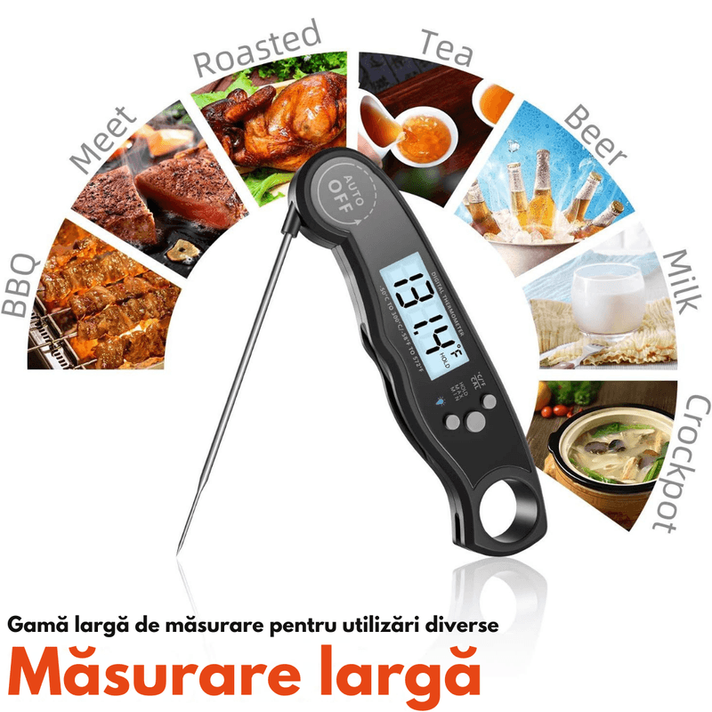 Casa si Gradina - Bucatarie si vesela - Ustensile bucatarie - Termometre bucatarie - Termometru digital pentru alimente, Dasbo®, rezistent la apa IP67, sonda pliabila din inox 11, 4 cm, afisaj LCD mare - Infinity.ro
