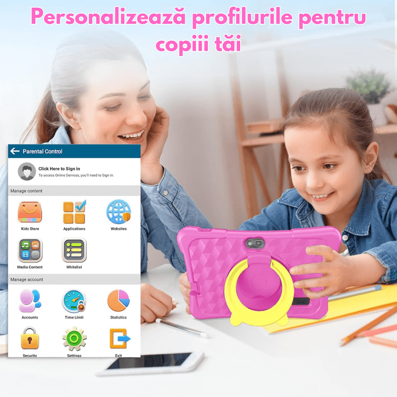 Laptop, Telefoane si Tablete - Tablete si accesorii tablete - Tablete - Tableta pentru copii de 7 inch Dasbo®, Android, 3GB RAM, 32GB ROM (extensibila la 128GB), Software copii preinstalat - Infinity.ro