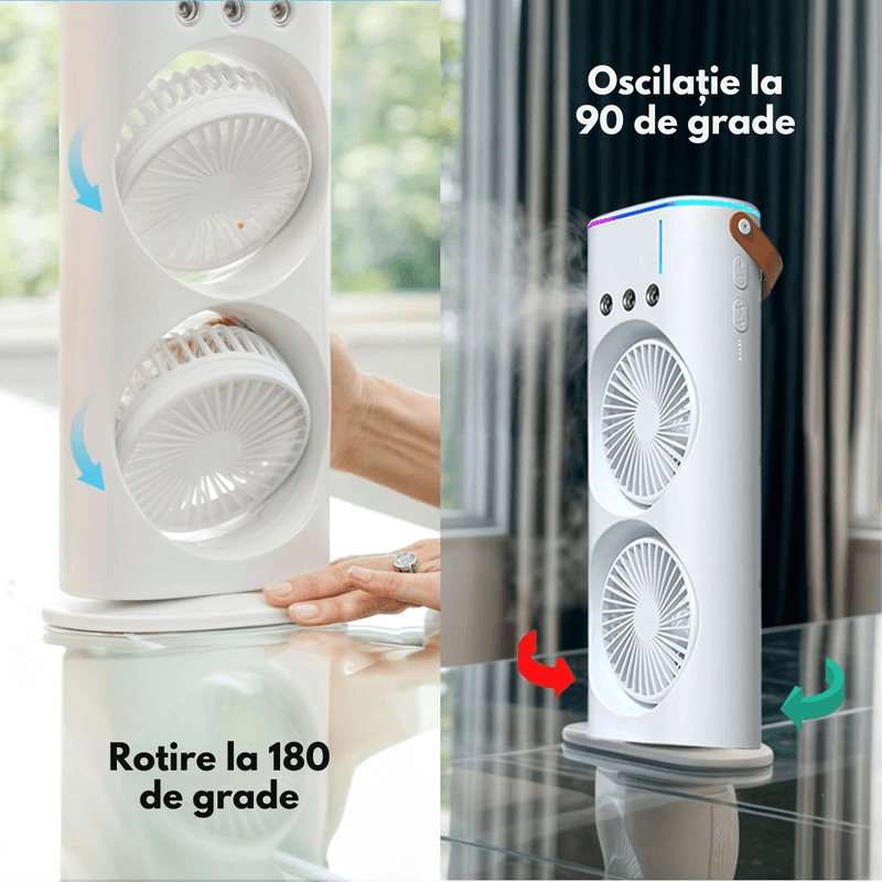 Electronice si Electrocasnice - Climatizare si sisteme de incalzire - Aparate racire aer - Ventilatoare - Mini Ventilator Portabil 2-in-1 cu Pulverizare Fina, Racitor de Aer Dasbo®, Oscilatie 90° & Rotire 180°, Umidificator - Infinity.ro