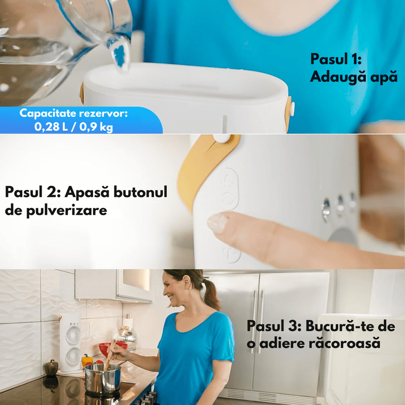 Electronice si Electrocasnice - Climatizare si sisteme de incalzire - Aparate racire aer - Ventilatoare - Mini Ventilator Portabil 2-in-1 cu Pulverizare Fina, Racitor de Aer Dasbo®, Oscilatie 90° & Rotire 180°, Umidificator - Infinity.ro